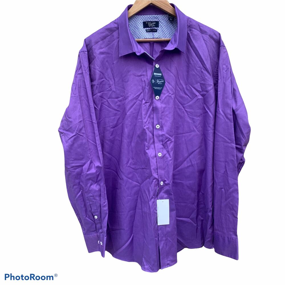 Original Penguin purple long sleeve button down dress shirt neck 18 NEW